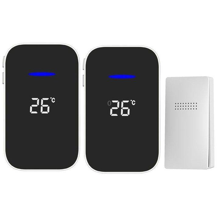 C302B One to Two Home Wireless Doorbell Temperature Digital Display Remote Control Elderly Pager, US Plug(White)