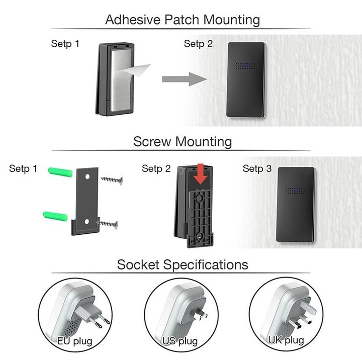 C302B One to Two Home Wireless Doorbell Temperature Digital Display Remote Control Elderly Pager, EU Plug(Black)