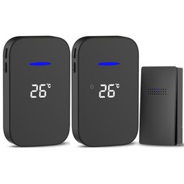 C302B One to Two Home Wireless Doorbell Temperature Digital Display Remote Control Elderly Pager, EU Plug(Black)
