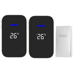 C302B One to Two Home Wireless Doorbell Temperature Digital Display Remote Control Elderly Pager, EU Plug(White)