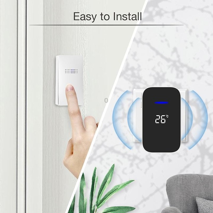 C302B One to Two Home Wireless Doorbell Temperature Digital Display Remote Control Elderly Pager, EU Plug(White)