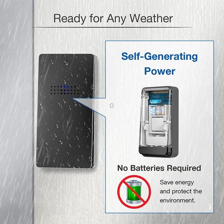 C302B One to Two Home Wireless Doorbell Temperature Digital Display Remote Control Elderly Pager, UK Plug(Black)