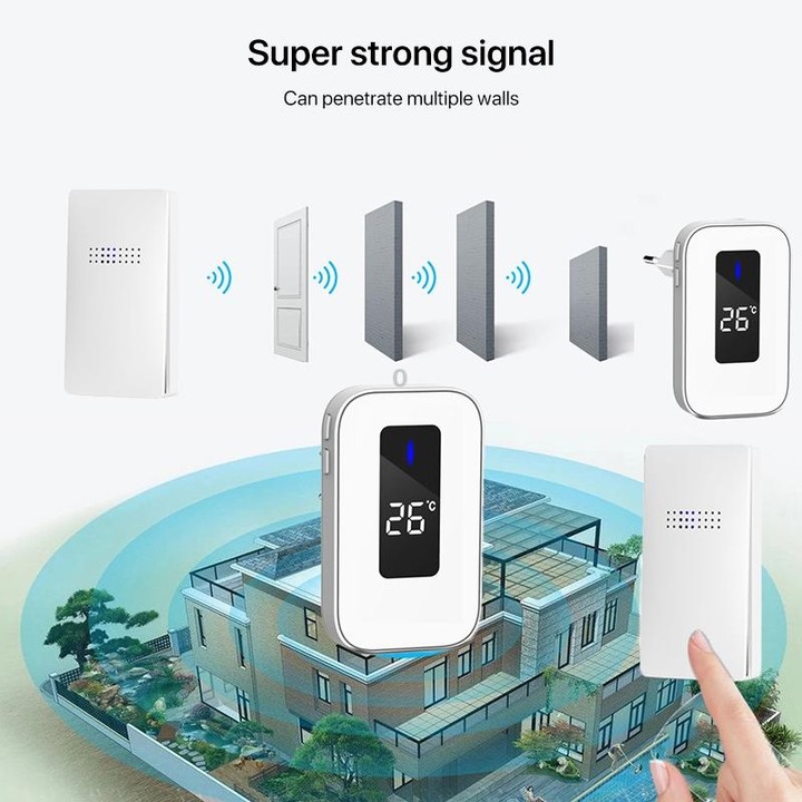 C303B One to One Home Wireless Doorbell Temperature Digital Display Remote Control Elderly Pager, US Plug(White)