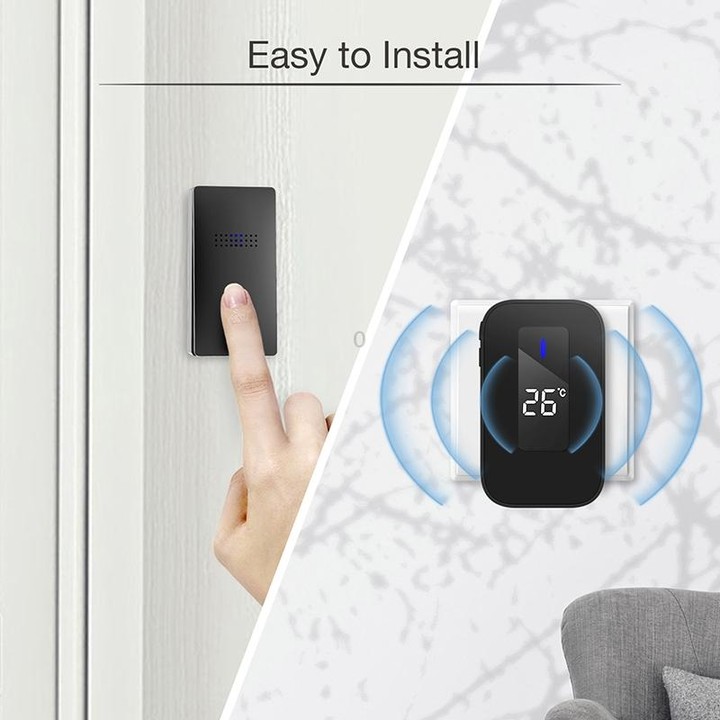 C303B One to One Home Wireless Doorbell Temperature Digital Display Remote Control Elderly Pager, EU Plug(Black)