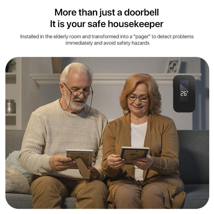 C303B One to One Home Wireless Doorbell Temperature Digital Display Remote Control Elderly Pager, UK Plug(Black)