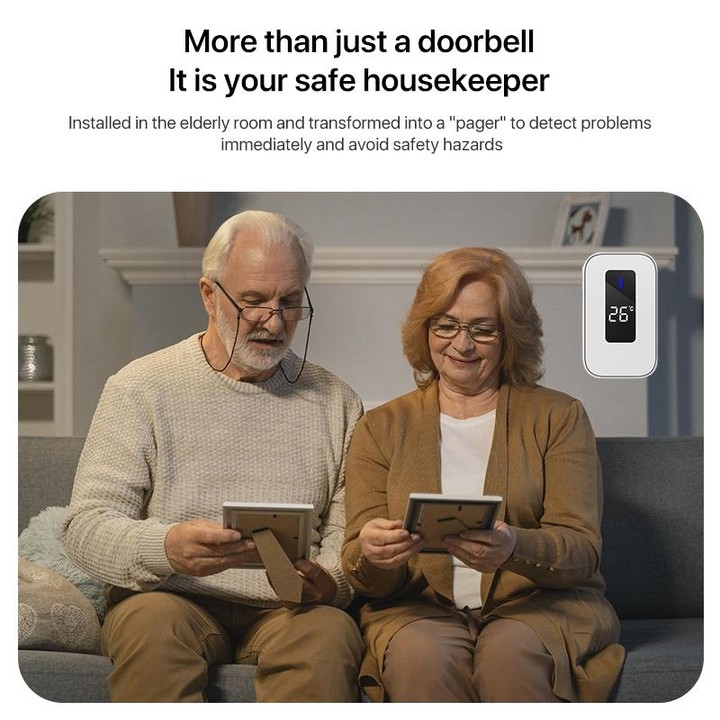 C303B One to Two Home Wireless Doorbell Temperature Digital Display Remote Control Elderly Pager, EU Plug(White)