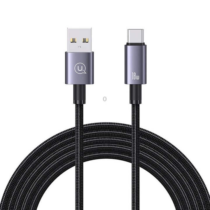USAMS US-SJ666 USB To Type-C 3A Fast Charge Data Cable, Length: 2m(Black)