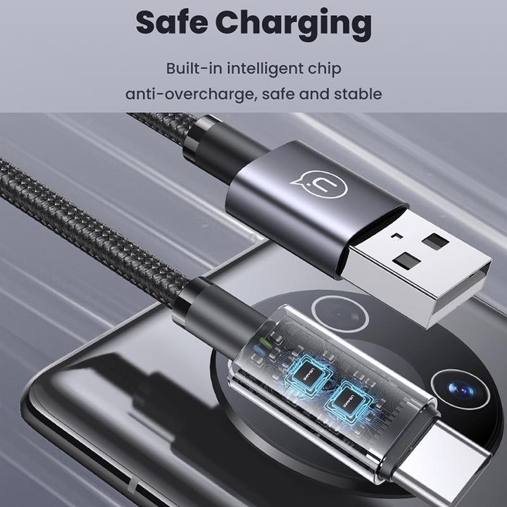 USAMS US-SJ666 USB To Type-C 3A Fast Charge Data Cable, Length: 2m(Black)