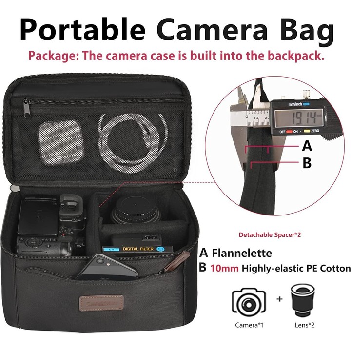 Cwatcun D78 Camera Laptop Backpack Bag With Detachable Insert Camera Case(Black)