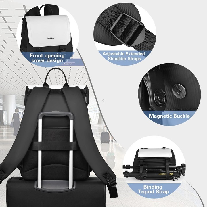 Cwatcun D79 Camera Backpack Multi-Functional Camera Dual Shoulders Bag, Size:40.5 x 28 x 17.5cm Small(Black White)