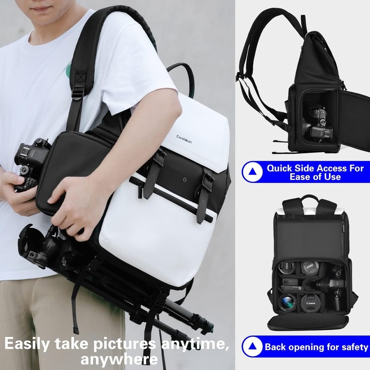 Cwatcun D79 Camera Backpack Multi-Functional Camera Dual Shoulders Bag, Size:40.5 x 28 x 17.5cm Small(Black White)