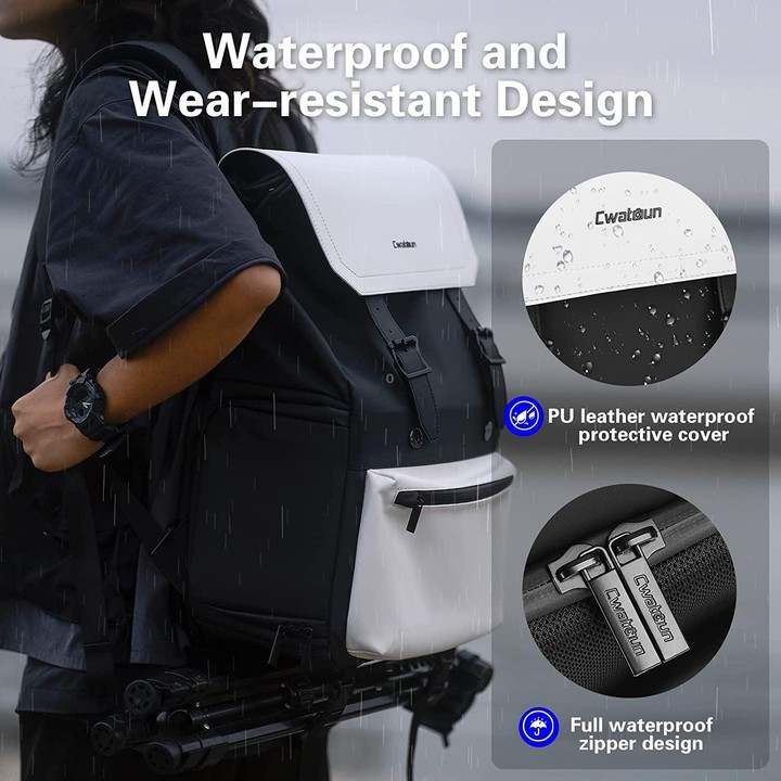 Cwatcun D79 Camera Backpack Multi-Functional Camera Dual Shoulders Bag, Size:43.5 x 30.5 x 18cm Large(Black White)