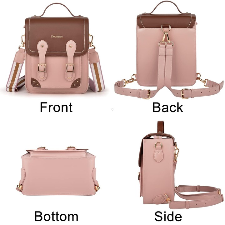Cwatcun D81 Retro Camera Crossbody Bag Vintage PU Leather Waterproof Camera Handbag(Brown Pink)