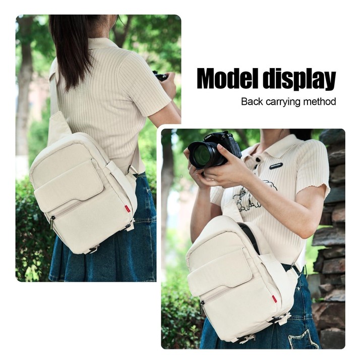 Cwatcun D93 Camera Bag Canvas Shoulder Bag, Size:21 x 14 x 30cm Beige