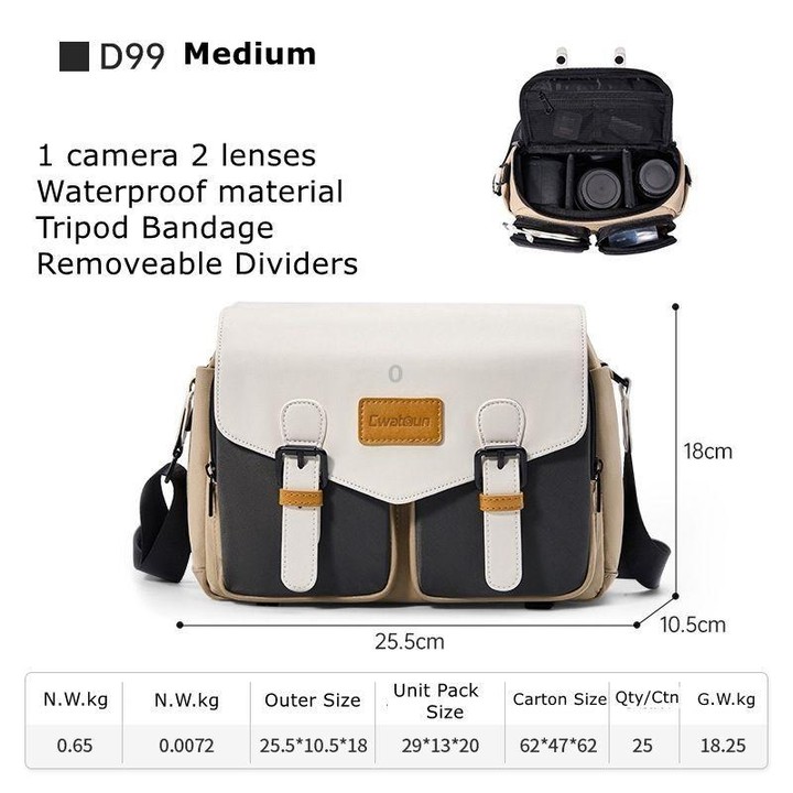 Cwatcun D99 Contrast Color Single Shoulder Camera Bag Outdoor Camera Bag Professional Crossbody Handbag, Size:25.5 x 10.5 x 18cm