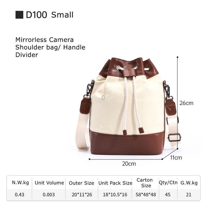 Cwatcun D100 Canvas PU Waterproof Bundle Drawstring Lens Bag Crossbody Camera Bag, Size:20 x 11 x 26cm(Beige)