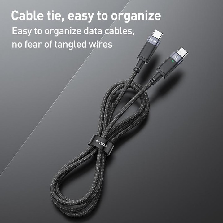 YESIDO CA160 1.2m 60W USB-C / Type-C to Type-C Auto Power-off Charging Cable(Black)