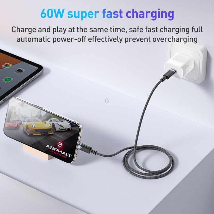 YESIDO CA160 1.2m 60W USB-C / Type-C to Type-C Auto Power-off Charging Cable(Black)