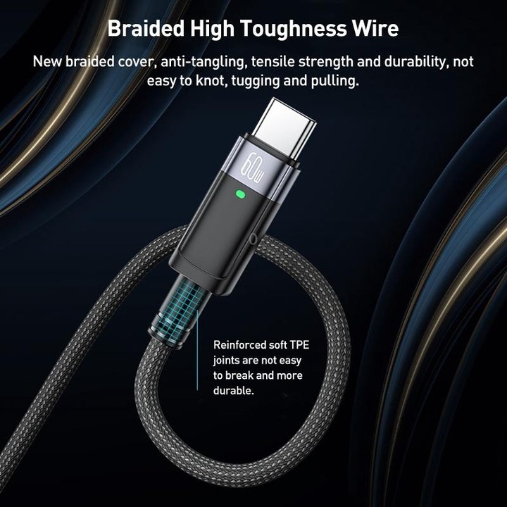 YESIDO CA160 1.2m 60W USB-C / Type-C to Type-C Auto Power-off Charging Cable(Black)