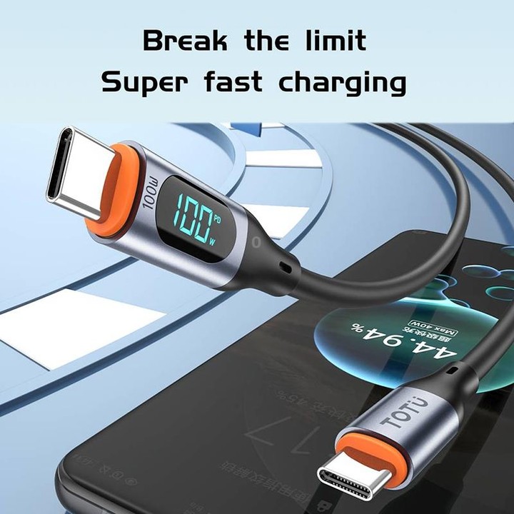 TOTU CB-7-T 30W USB to USB-C / Type-C Digital Display Fast Charging Silicone Cable, Length: 1m(Black)