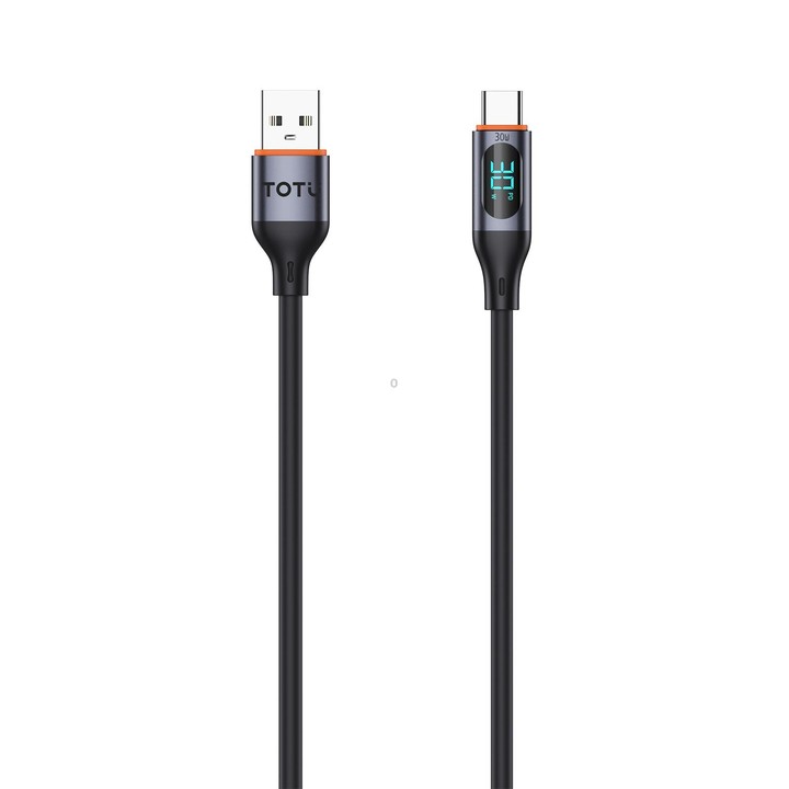 TOTU CB-7-T 30W USB to USB-C / Type-C Digital Display Fast Charging Silicone Cable, Length: 1m(Black)