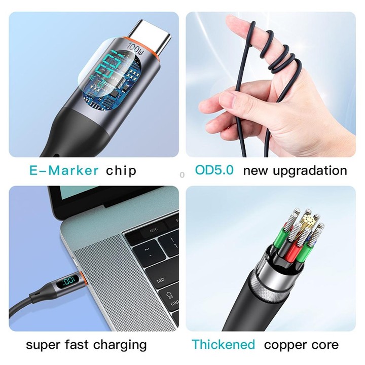 TOTU CB-7-T 30W USB to USB-C / Type-C Digital Display Fast Charging Silicone Cable, Length: 1m(Orange)