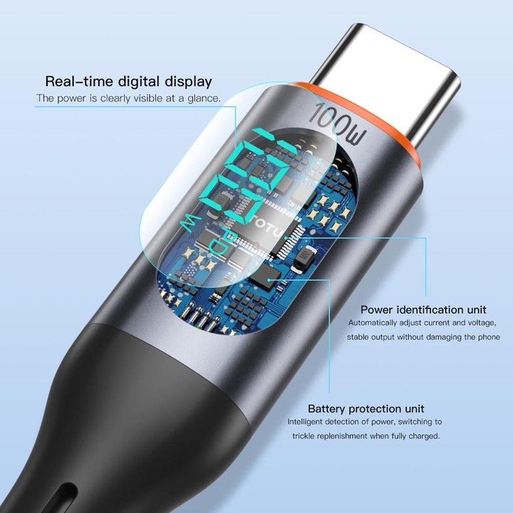 TOTU CB-7-T 30W USB to USB-C / Type-C Digital Display Fast Charging Silicone Cable, Length: 1m(Orange)