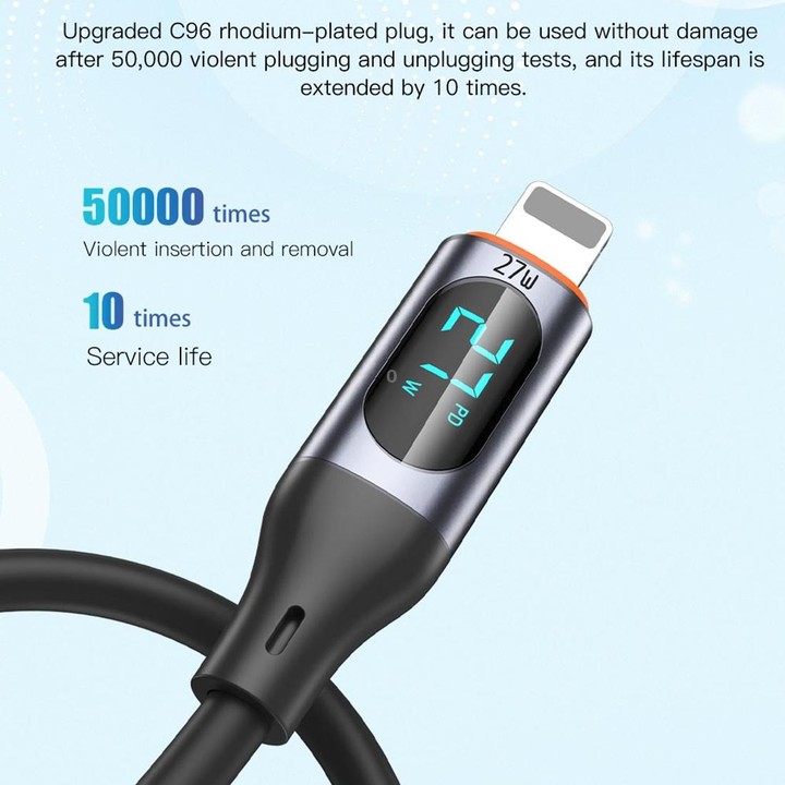 TOTU CB-7-T 30W USB to USB-C / Type-C Digital Display Fast Charging Silicone Cable, Length: 1m(Orange)