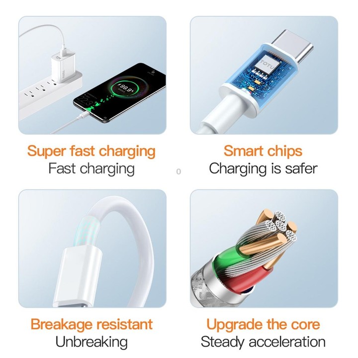 TOTU CB-9-T 25W USB to USB-C / Type-C TPE Data Cable, Length: 1m(White)