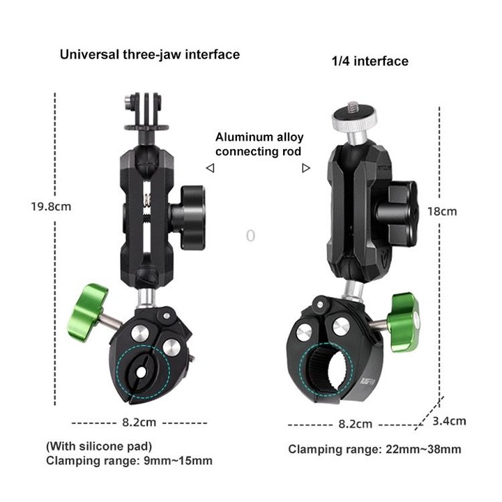 RUIGPRO Crab Clamp Action Camera Bracket 1/4 Ball Head Mount with Rod