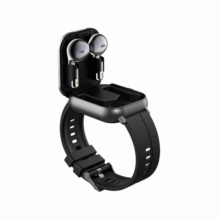D8 2.01 inch 2 in 1 Bluetooth Earphone Silicone Band Smart Watch, Support Health Monitoring / NFC(Black)
