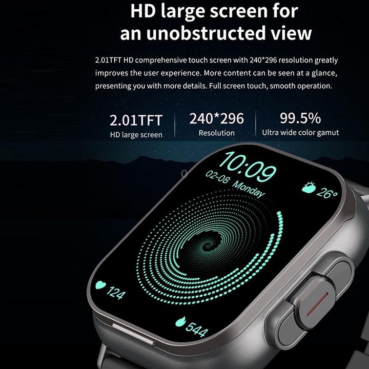 D8 2.01 inch 2 in 1 Bluetooth Earphone Silicone Band Smart Watch, Support Health Monitoring / NFC(Black)