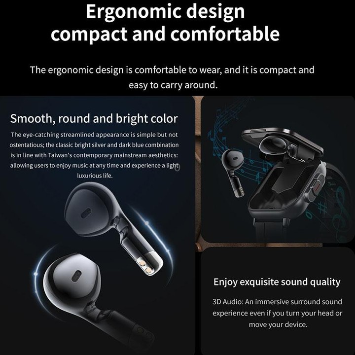 D8 2.01 inch 2 in 1 Bluetooth Earphone Silicone Band Smart Watch, Support Health Monitoring / NFC(Black)