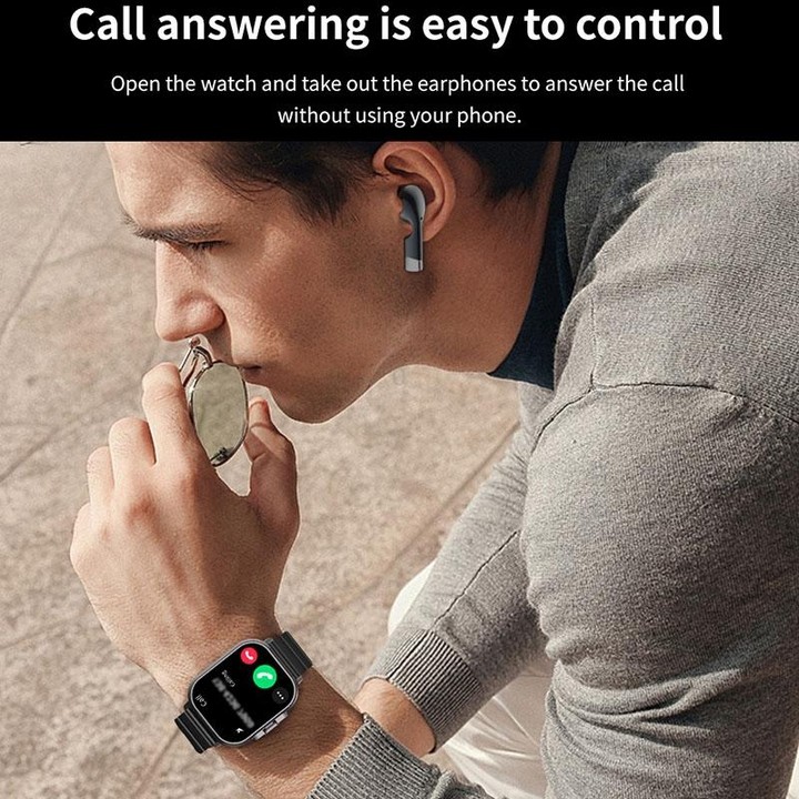 D8 2.01 inch 2 in 1 Bluetooth Earphone Silicone Band Smart Watch, Support Health Monitoring / NFC(Beige)