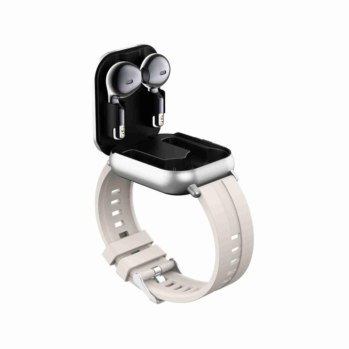 D8 2.01 inch 2 in 1 Bluetooth Earphone Silicone Band Smart Watch, Support Health Monitoring / NFC(Beige)