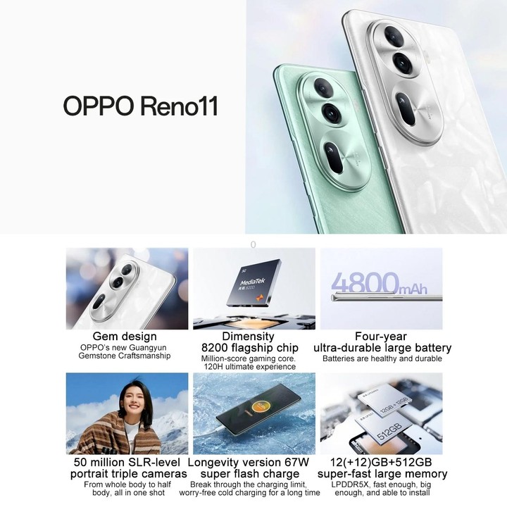 OPPO Reno11, 12GB+256GB, Screen Fingerprint, 6.7 inch ColorOS 14 Dimensity 8200 Octa Core up to 3.1GHz, NFC, OTG, Network: 5G(Bl