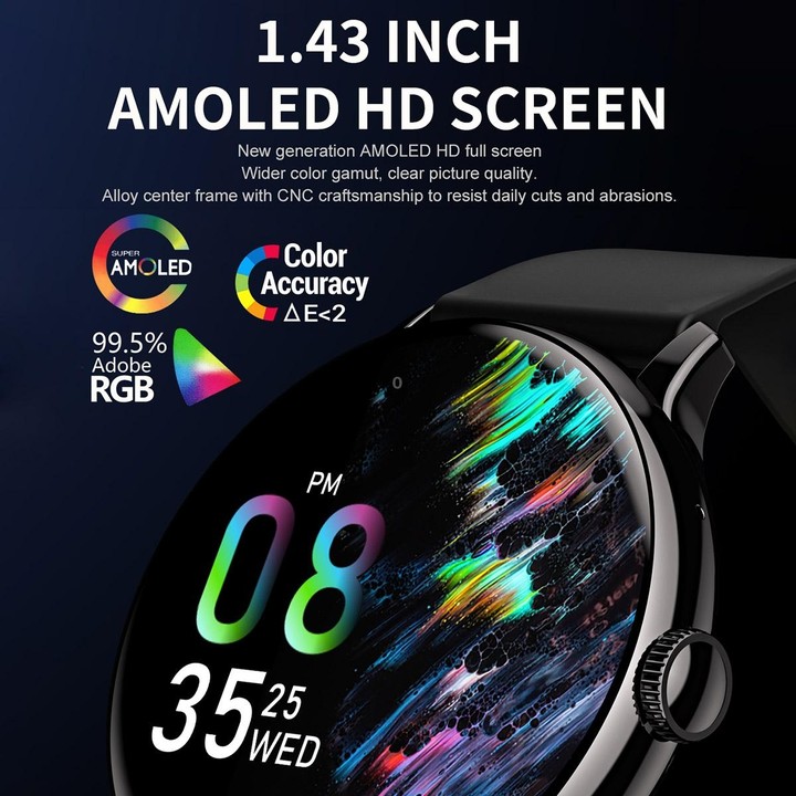 CY500 1.43 inch AMOLED Screen Smart Watch, BT Call / Heart Rate / Blood Pressure / Blood Oxygen(Silver)