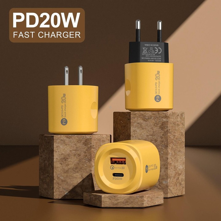 PD20W Type-C + USB QC3.0 Charging Charger, Plug Type:US Plug(Yellow)