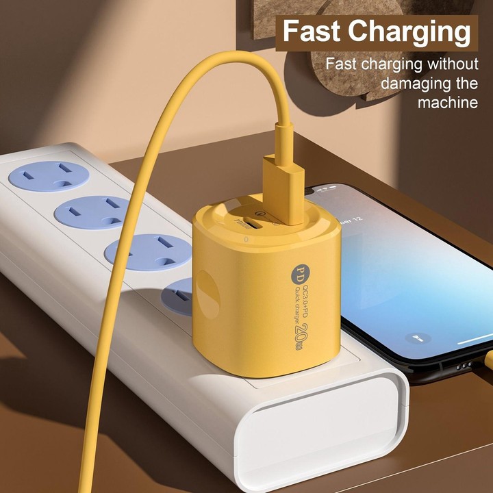 PD20W Type-C + USB QC3.0 Charging Charger, Plug Type:US Plug(Yellow)