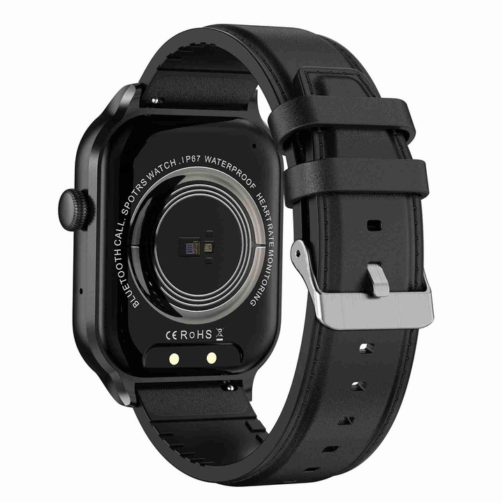 2.01 inch Leather Strap Bluetooth Call Smart Watch Support Heart Rate Monitoring / Non-invasive Blood Sugar(Black)