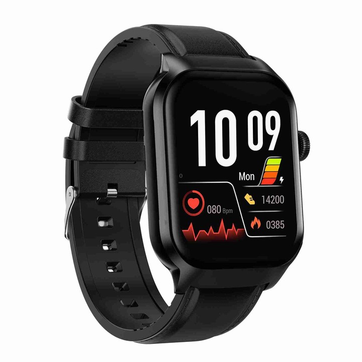2.01 inch Leather Strap Bluetooth Call Smart Watch Support Heart Rate Monitoring / Non-invasive Blood Sugar(Black)