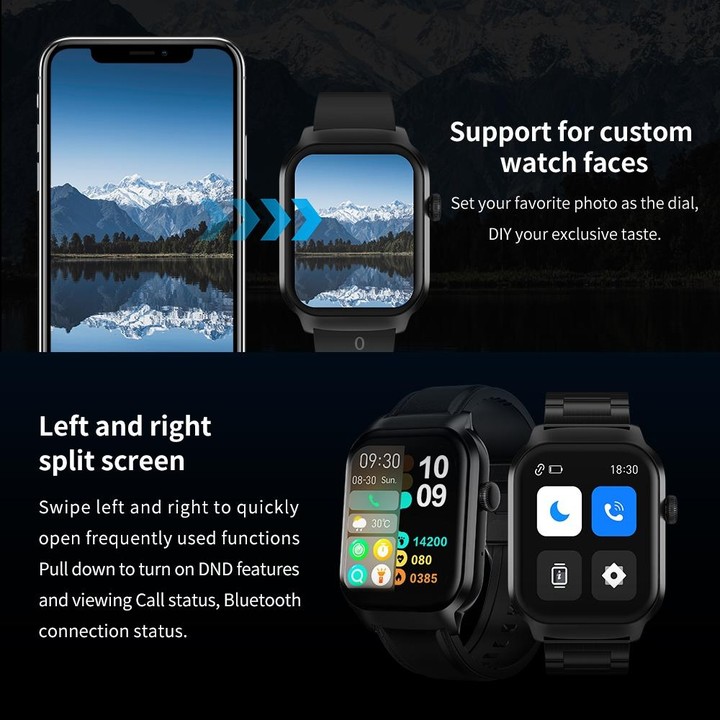 2.01 inch Leather Strap Bluetooth Call Smart Watch Support Heart Rate Monitoring / Non-invasive Blood Sugar(Black)