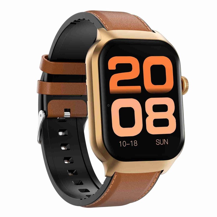 2.01 inch Leather Strap Bluetooth Call Smart Watch Support Heart Rate Monitoring / Non-invasive Blood Sugar(Brown)