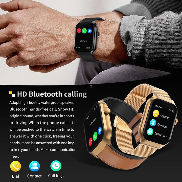 2.01 inch Leather Strap Bluetooth Call Smart Watch Support Heart Rate Monitoring / Non-invasive Blood Sugar(Brown)