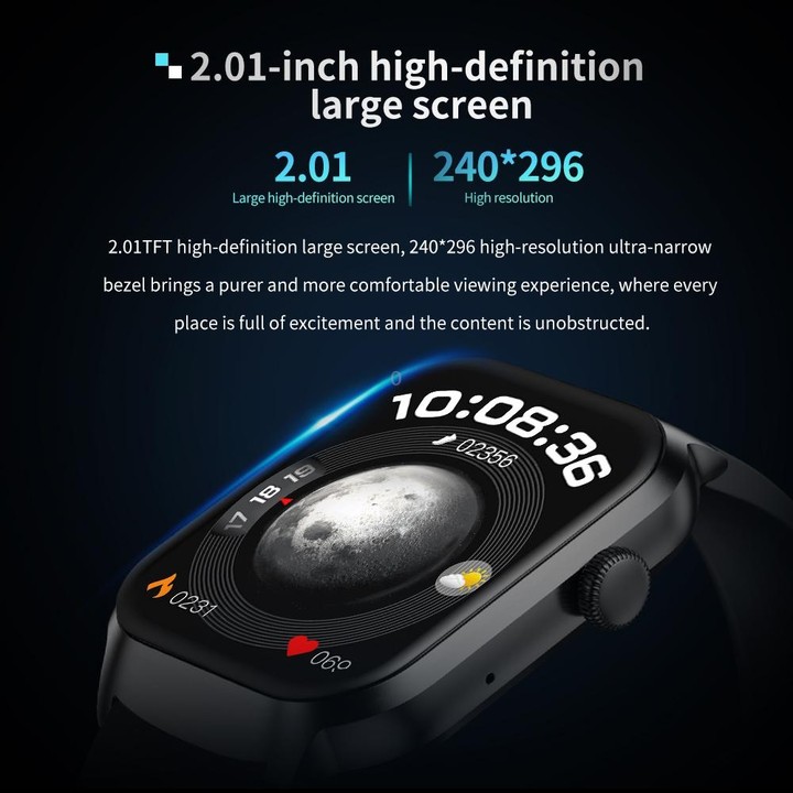 2.01 inch Leather Strap Bluetooth Call Smart Watch Support Heart Rate Monitoring / Non-invasive Blood Sugar(Brown)