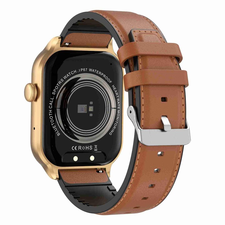 2.01 inch Leather Strap Bluetooth Call Smart Watch Support Heart Rate Monitoring / Non-invasive Blood Sugar(Brown)