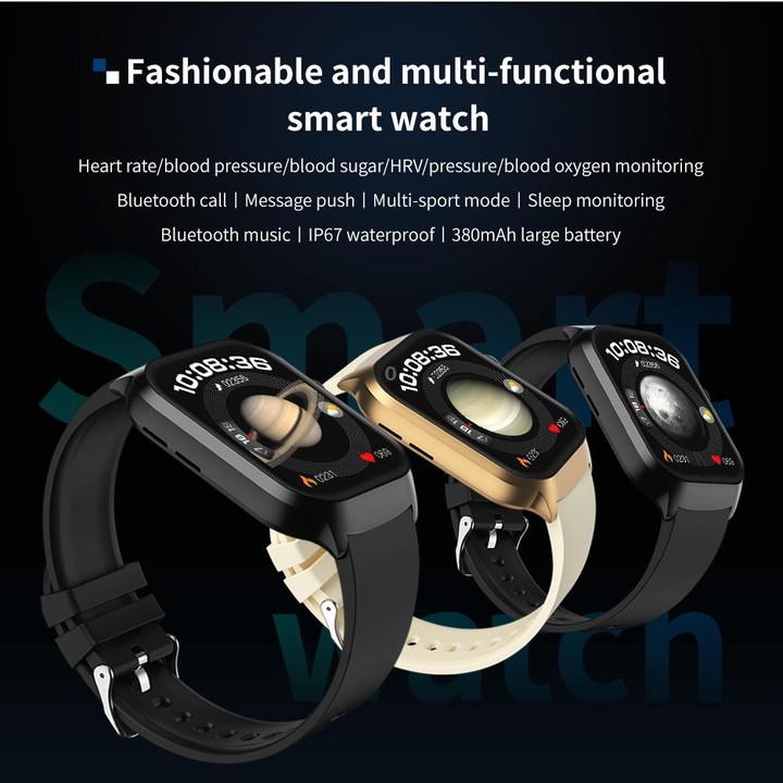 2.01 inch Silicone Strap Bluetooth Call Smart Watch Support Heart Rate Monitoring / Non-invasive Blood Sugar(Black)