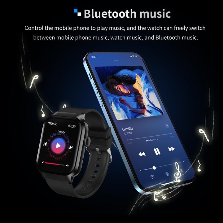 2.01 inch Silicone Strap Bluetooth Call Smart Watch Support Heart Rate Monitoring / Non-invasive Blood Sugar(Black)