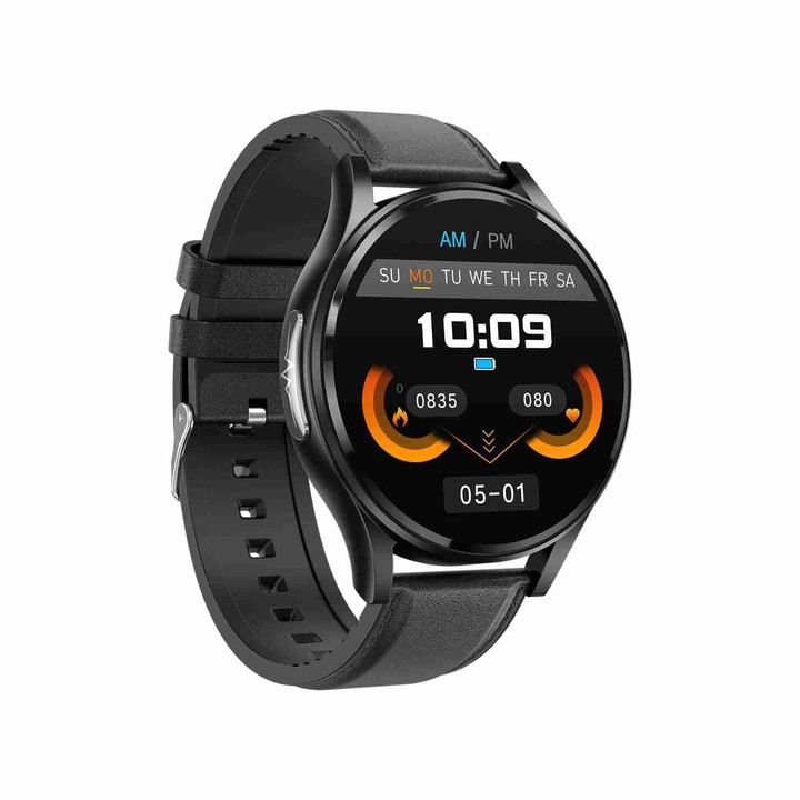 1.43 inch Leather Strap Bluetooth Call Smart Watch Support ECG / Non-invasive Blood Sugar(Black)