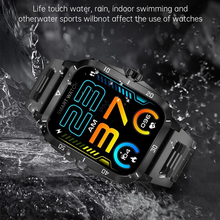 KT71 1.96 inch HD Square Screen Rugged Smart Watch Supports Bluetooth Calls/Sleep Monitoring/Blood Oxygen Monitoring(Black + Sil
